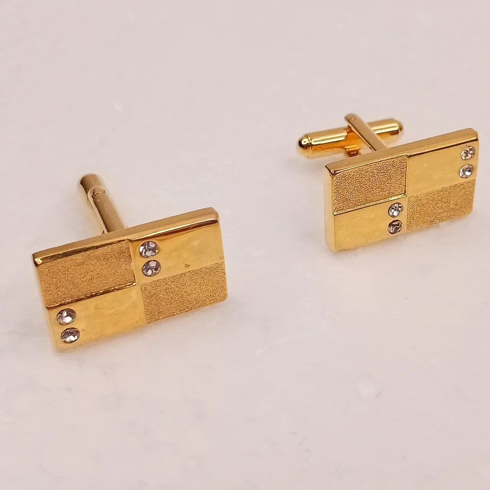 Tie Clip Bar, Cufflinks, Textured Gold Crystals Vintage Space Age Classic